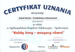 Certyfikat dla placówki